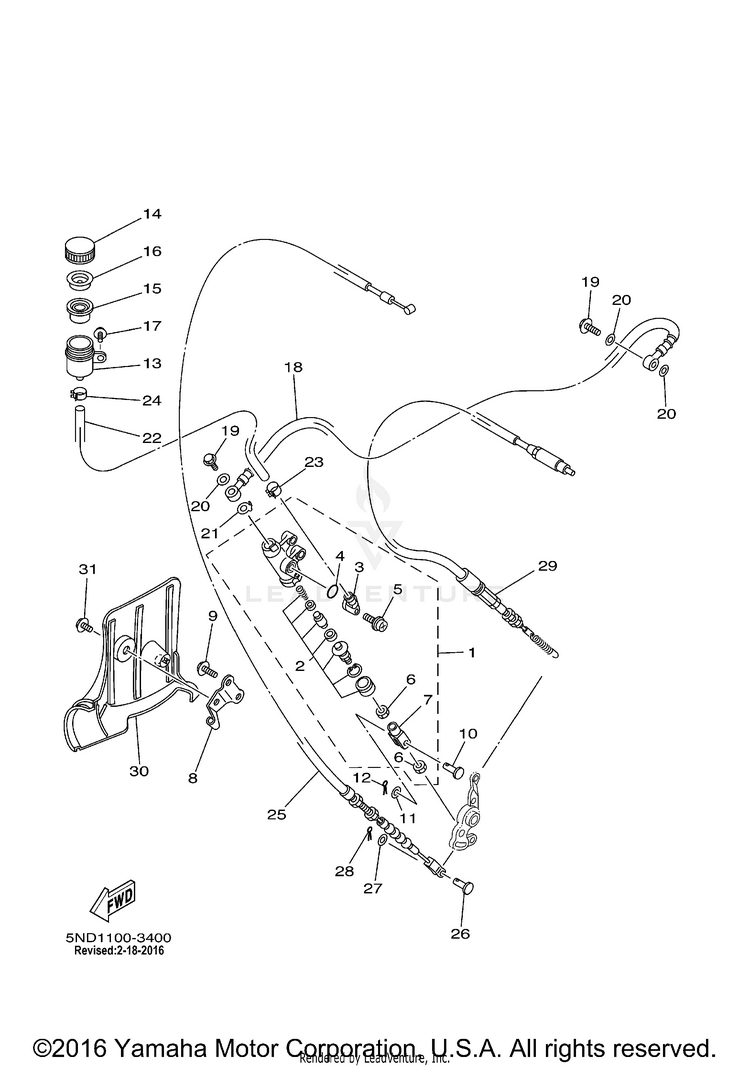 Rear Master Cylinder KODIAK 450 4X4 HARDWOODS - YFM45FAHS - 2004 Schematic
