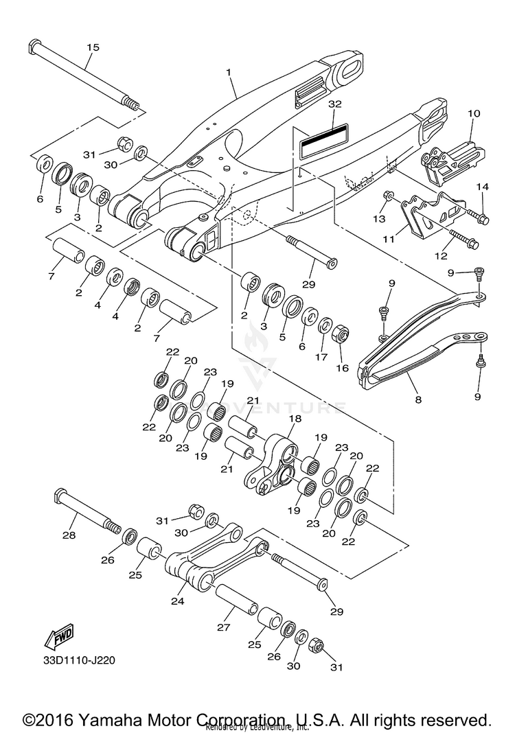 Rear Arm YZ250F - YZ250FG - 2016 Schematic