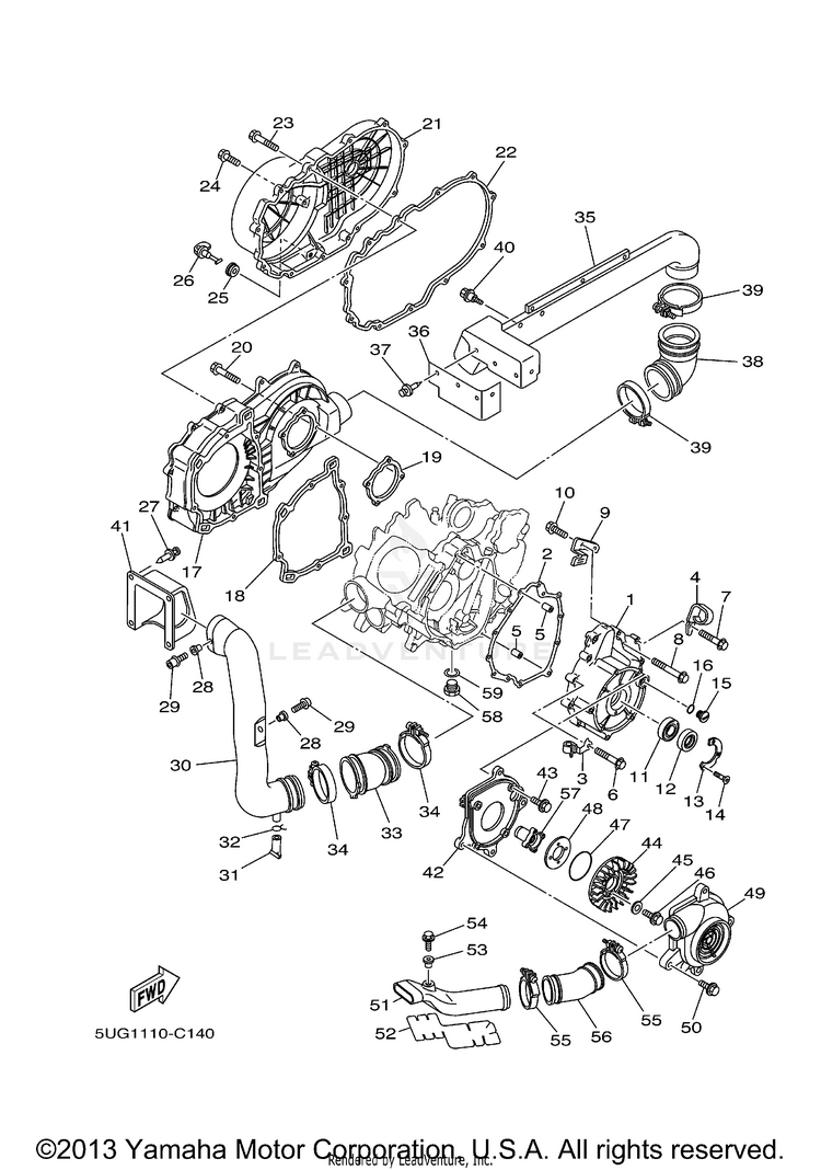 Crankcase Cover 1 RHINO 660 (Pastel Deep Green) - YXR66FAS - 2004 Schematic