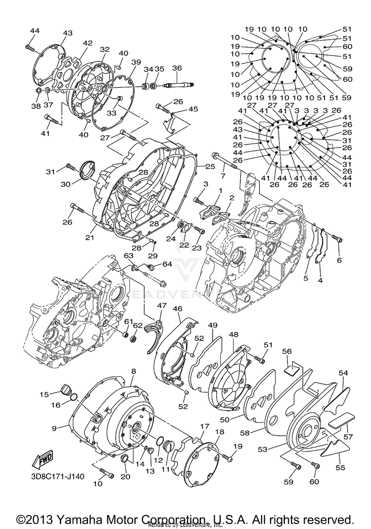 Crankcase Cover 1 V STAR 1300 TOURER - XVS13CTZCB - 2010 Schematic