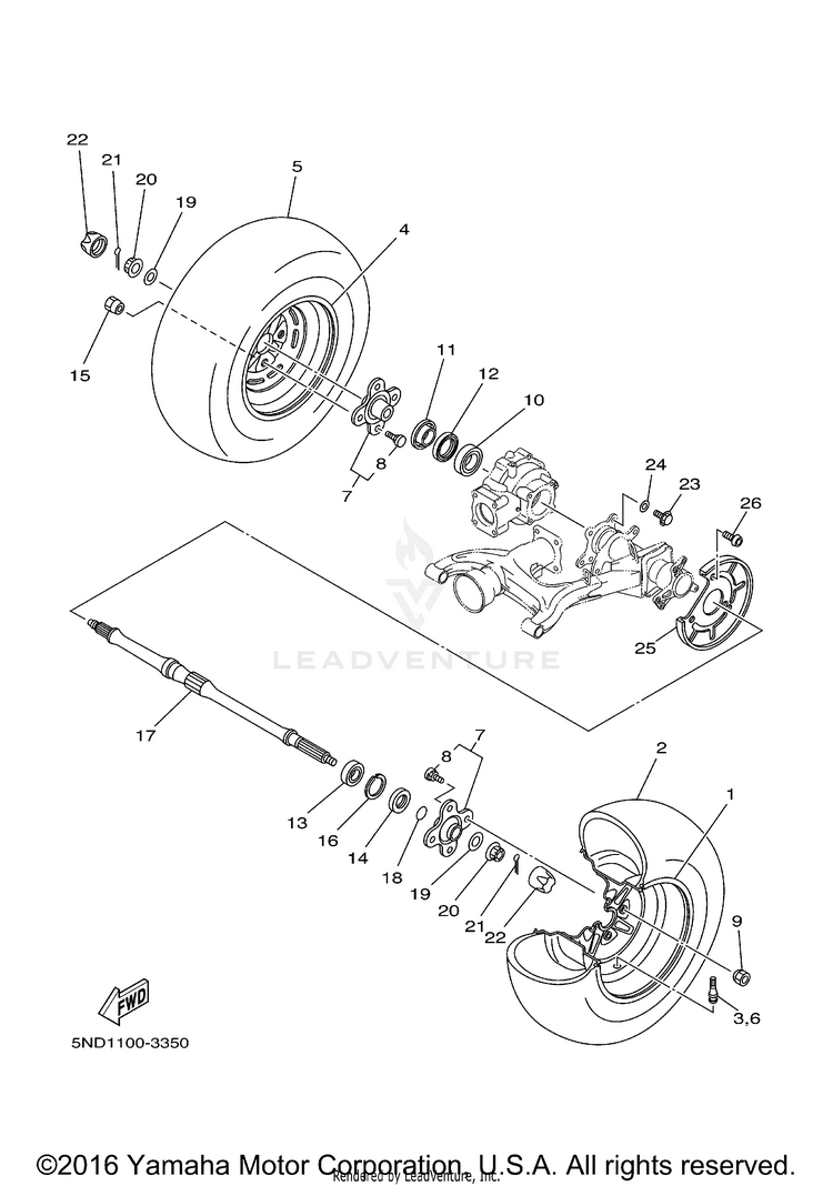 Rear Wheel KODIAK 450 4X4 HARDWOODS - YFM45FAHS - 2004 Schematic