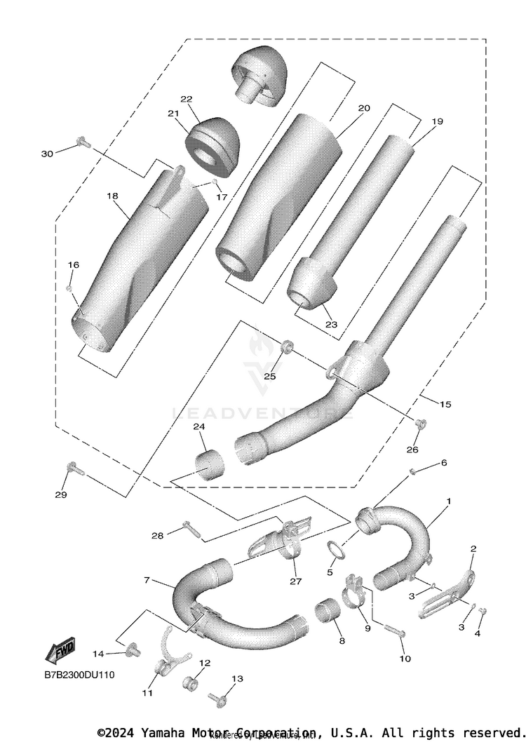 Exhaust YZ250F - YZ250FLGY - 2020 Schematic