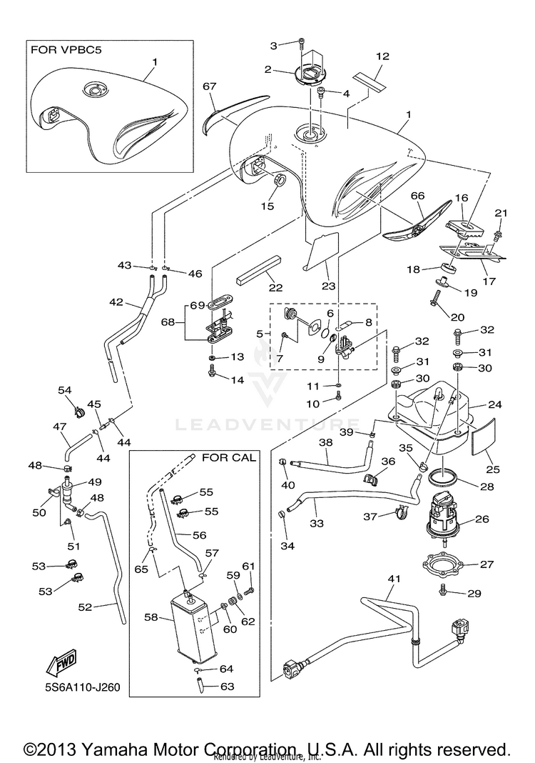Fuel Tank V STAR 1300 TOURER - XVS13CTZCB - 2010 Schematic