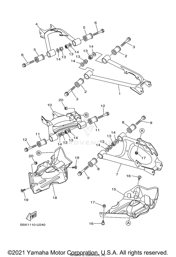 Rear Arm KODIAK 700 EPS HUNTI - YFM70KPHNY - 2022 Schematic