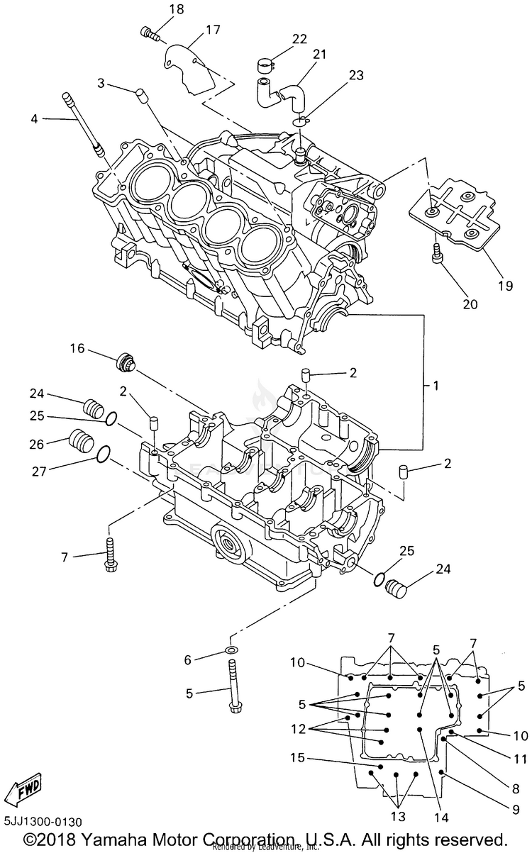 Crankcase YZFR1 - YZFR1SNC - 2001 Schematic
