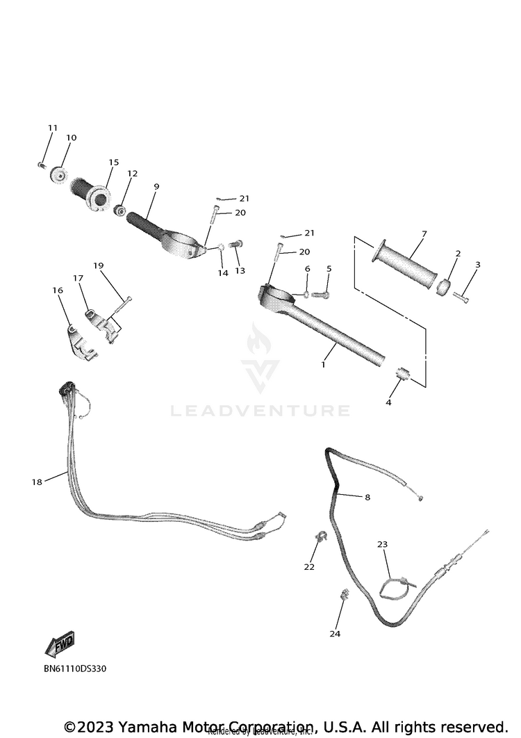 Steering Handle & Cable YZFR6 - YZFR6L1CB - 2020 Schematic