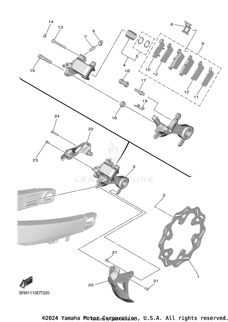 Rear Brake Caliper YZ450F - YZ450FJL - 2018 Schematic