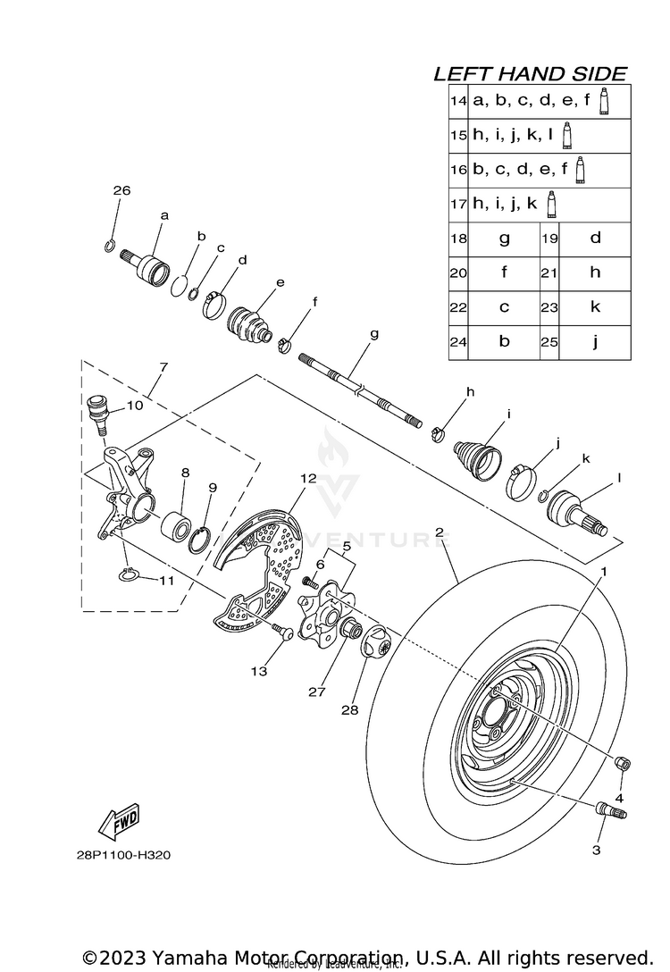 Front Wheel GRIZZLY 700 FI 4WD - YFM7FGZGR - 2010 Schematic