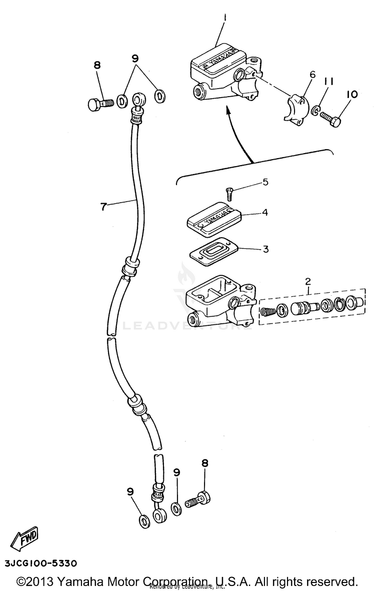 Front Master Cylinder VIRAGO 535 - XV535HC - 1996 Schematic