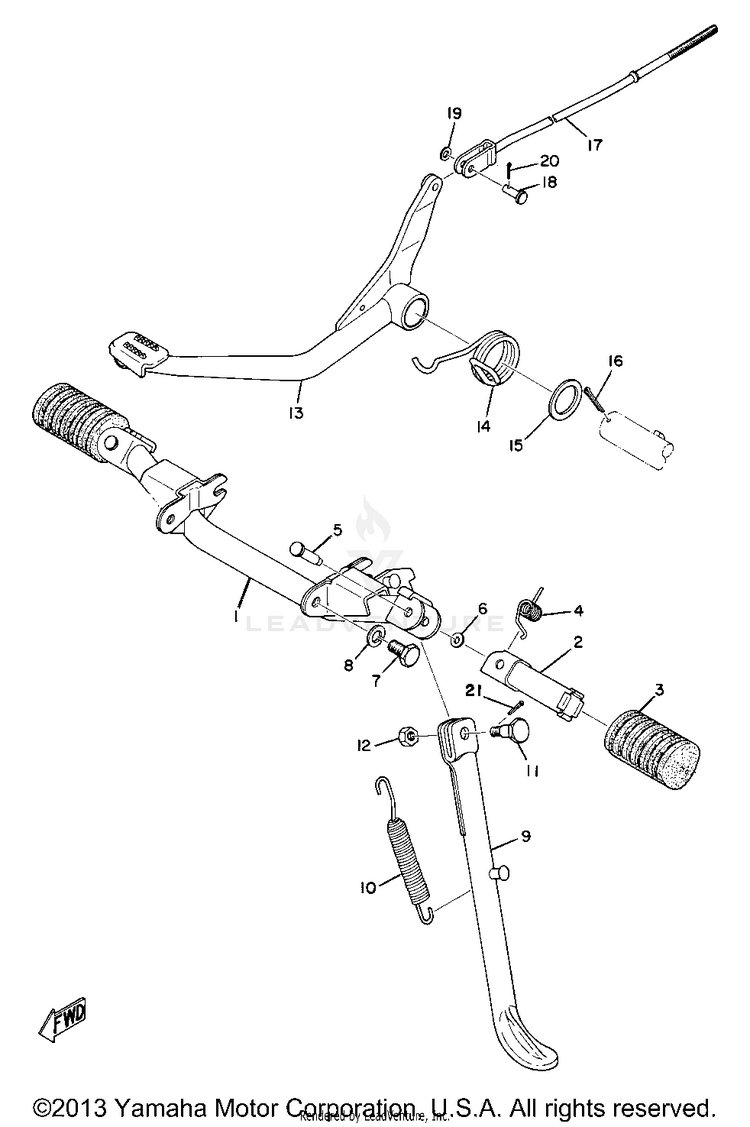 Stand,Foot Rest & Rear Brake Pedal AT1B - 1970 Schematic