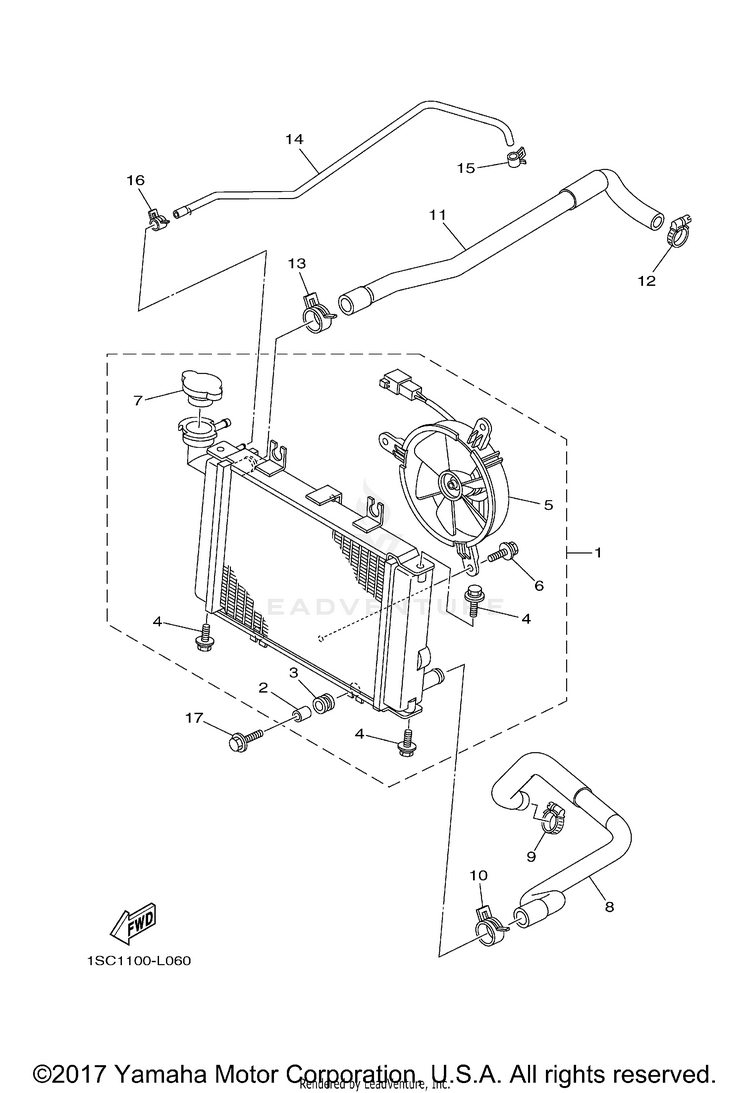 Radiator Hose GRIZZLY 300 - YFM30GBGR - 2012 Schematic