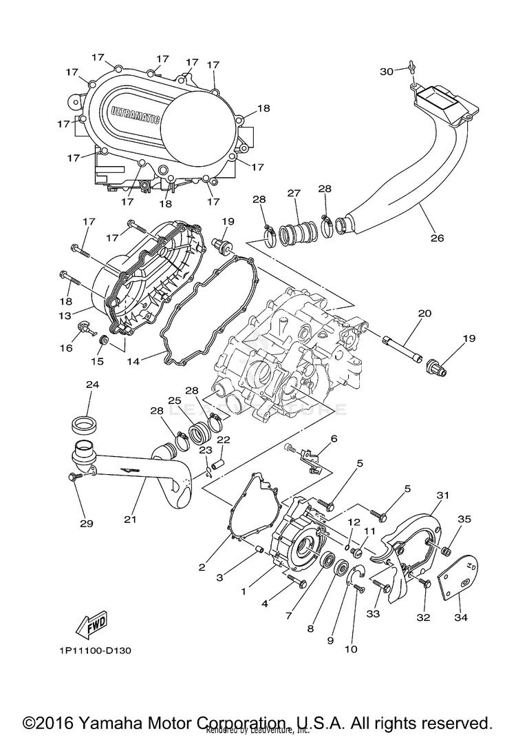 Crankcase Cover 1 GRIZZLY 400 4WD - YFM4FGX - 2008 Schematic