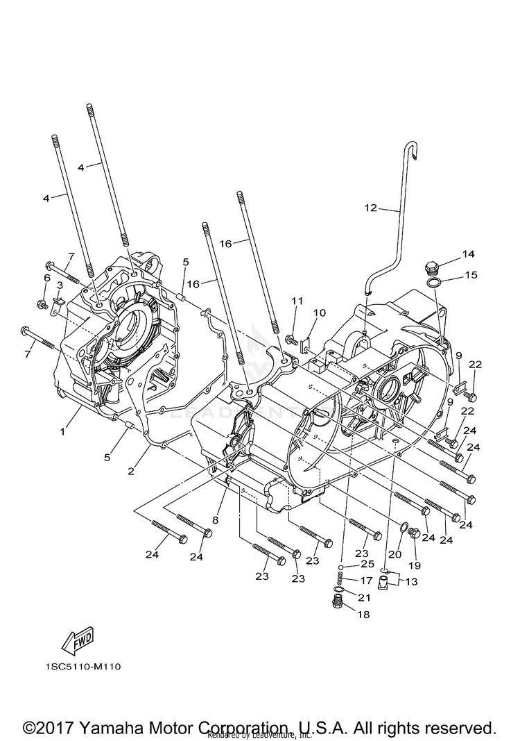 Crankcase GRIZZLY 300 - YFM30GDGR - 2013 Schematic