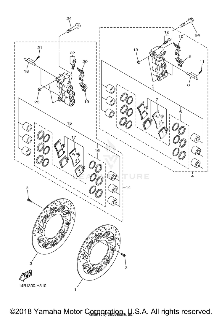 Front Brake Caliper YZFR1 - YZFR1ZCB - 2010 Schematic