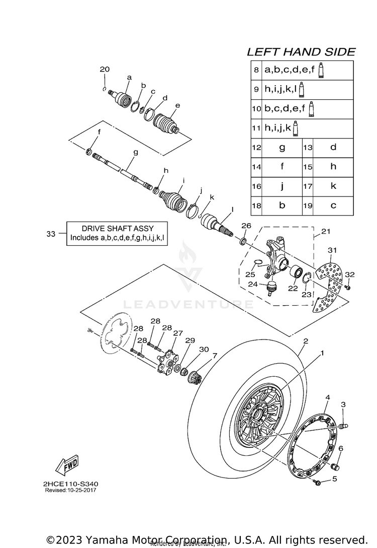 Front Wheel YXZ1000R EPS SS SE - YXZ10YESHB - 2017 Schematic