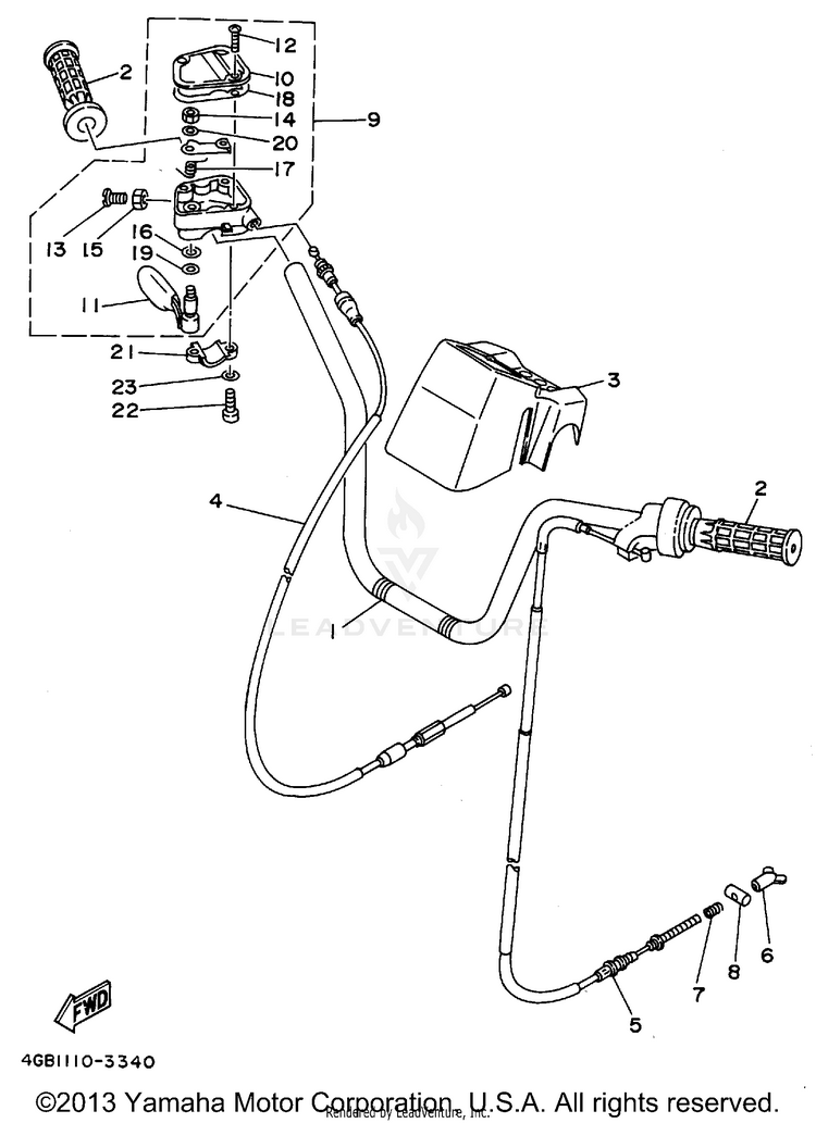 Steering Handle - Cable KODIAK 4WD - YFM400FWF - 1994 Schematic