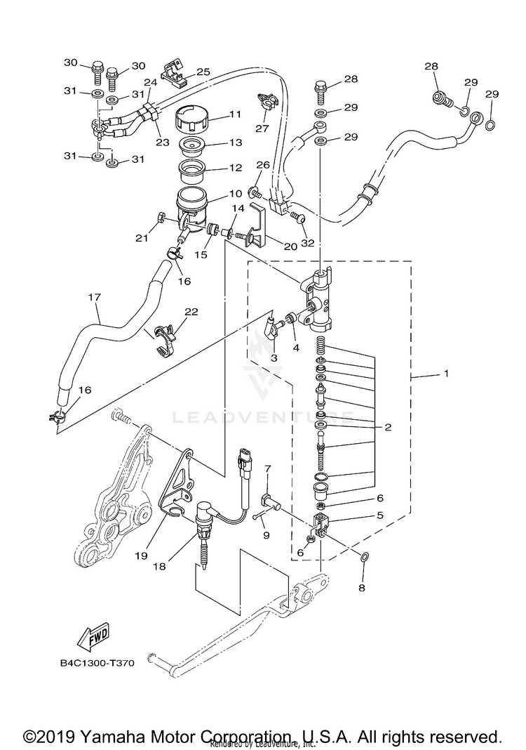 Rear Master Cylinder MT07 - MT07JCGY - 2018 Schematic