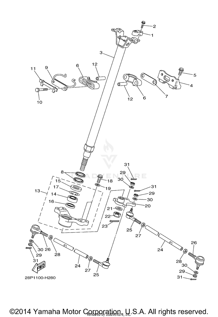 Steering GRIZZLY 700 FI 4WD - YFM7FGZB - 2010 Schematic