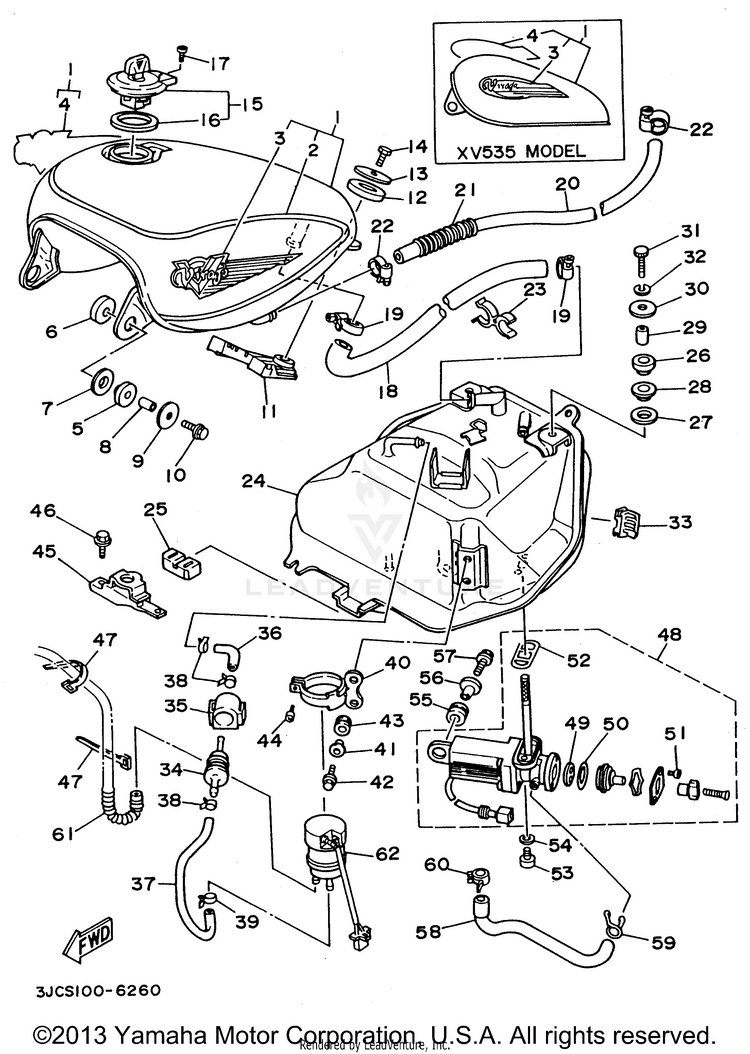 Fuel Tank VIRAGO 535 - XV535HC - 1996 Schematic
