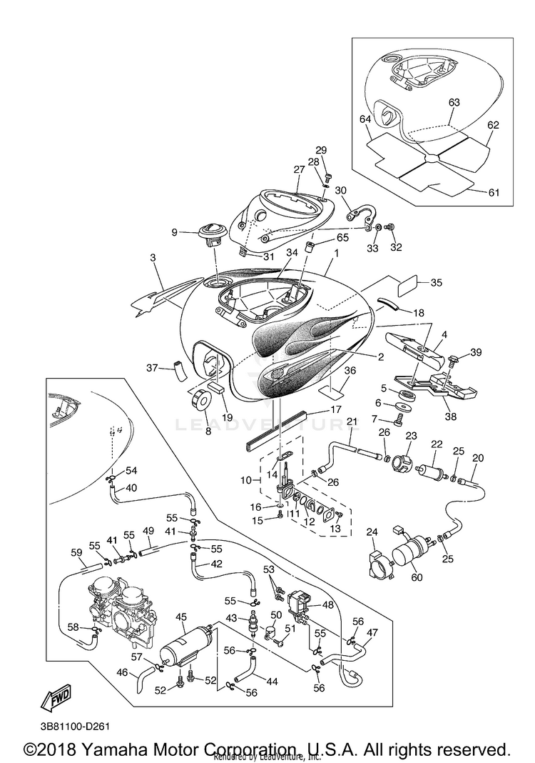 Fuel Tank V STAR 1100 CUSTOM WITH FLAMES - XVS11TC-F - 2005 Schematic