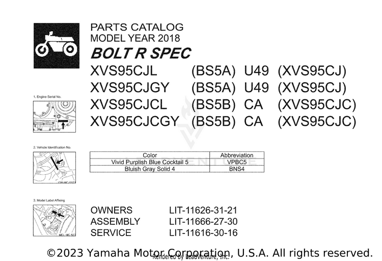 1 Title Page BOLT R SPEC CA - XVS95CJCGY - 2018 Schematic