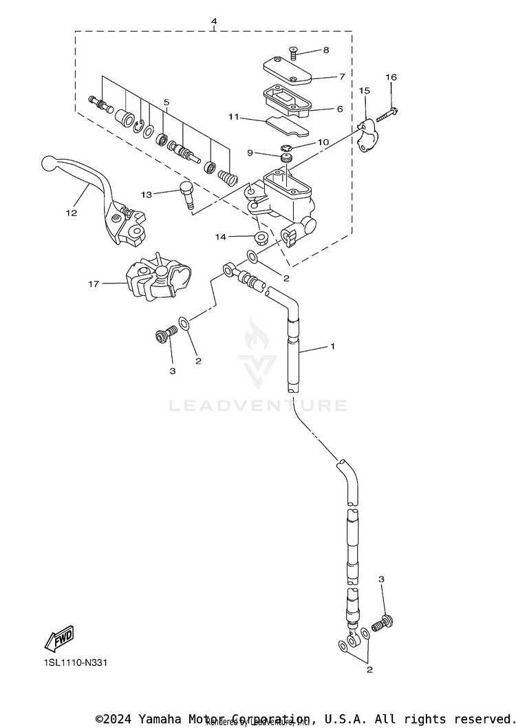Front Master Cylinder YZ450F - YZ450FFL - 2015 Schematic