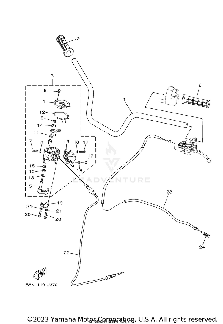 Steering Handle & Cable KODIAK 700 EPS - YFM70KPAPG - 2023 Schematic