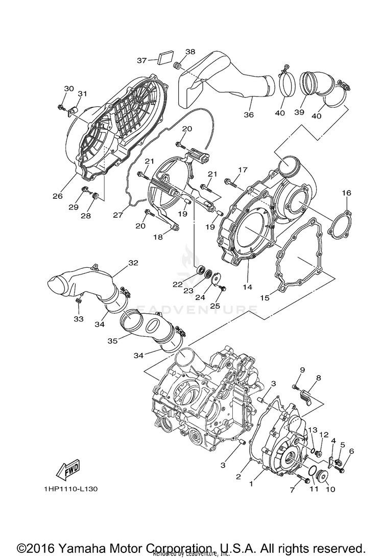Crankcase Cover 1 GRIZZLY 700 4WD - YFM7FGBGR - 2012 Schematic