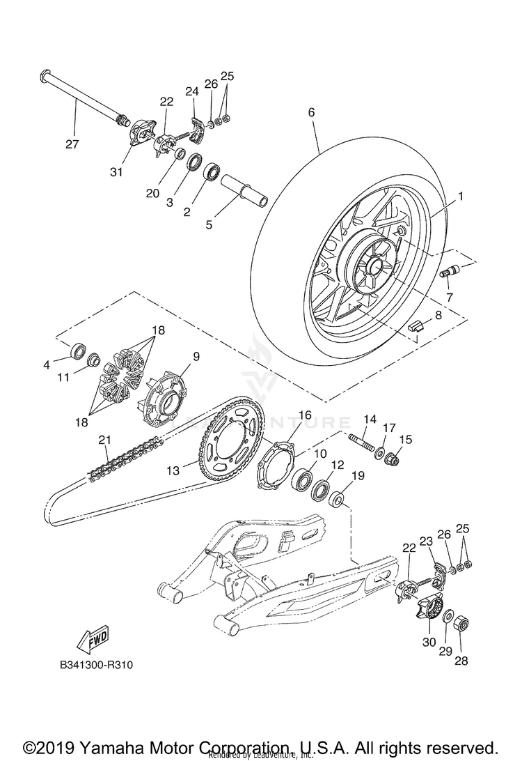 Rear Wheel XSR700 - XSR700JCGY - 2018 Schematic