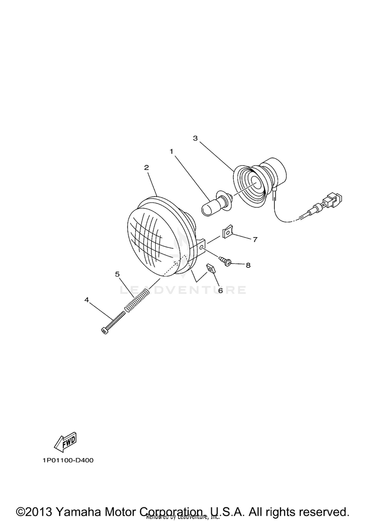 Headlight GRIZZLY 350 4WD (BLACK METALLIC J) - YFM35FGYB - 2009 Schematic