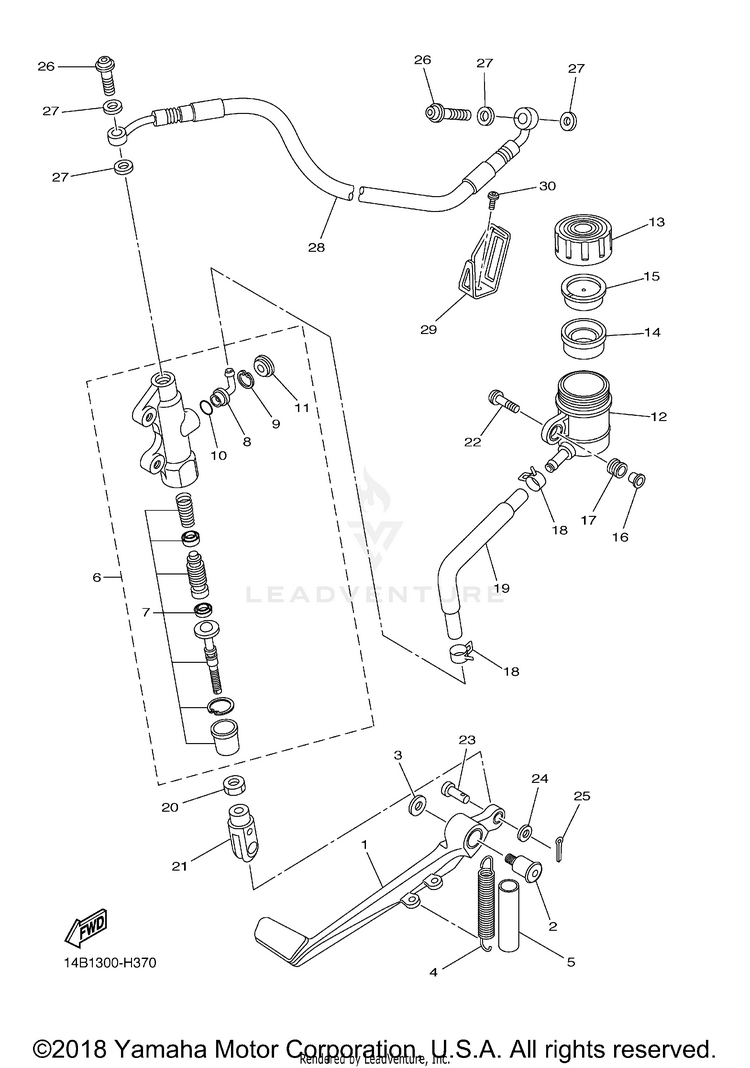 Rear Master Cylinder YZFR1 - YZFR1ZCB - 2010 Schematic