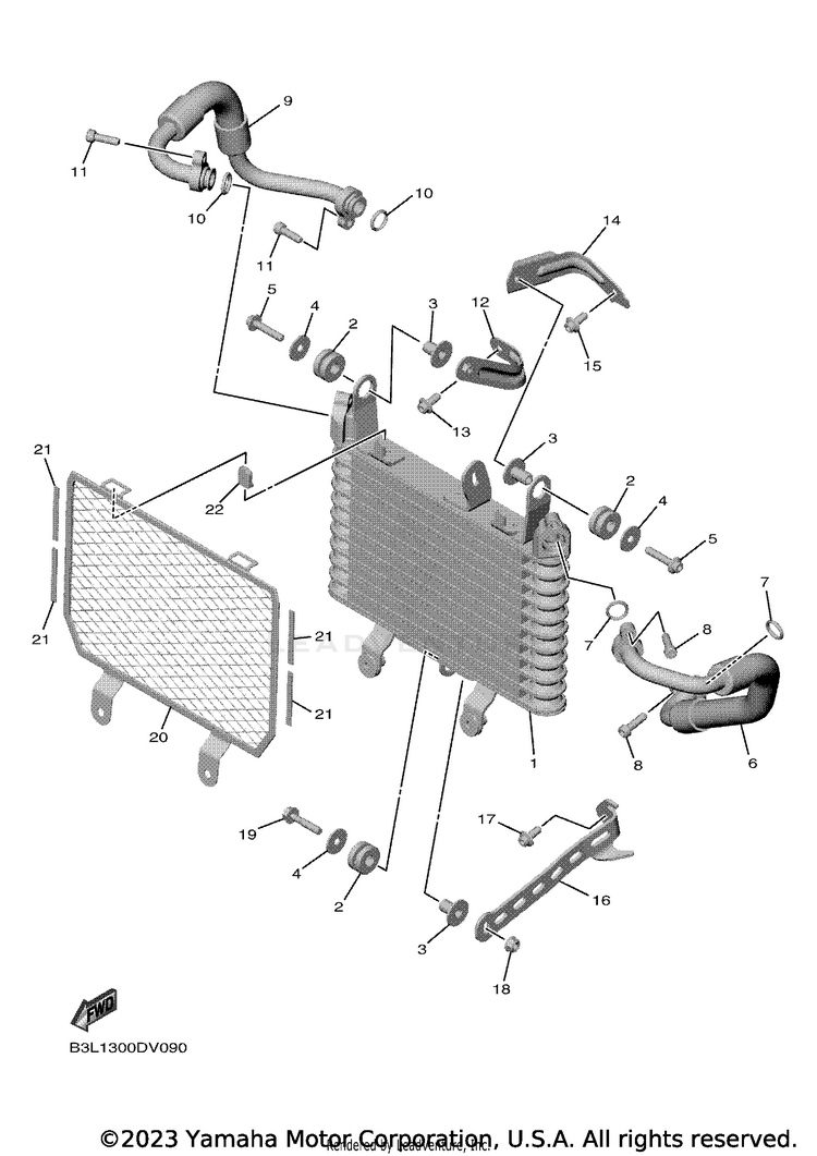 Oil Cooler YZFR1 - YZFR1LCB - 2020 Schematic
