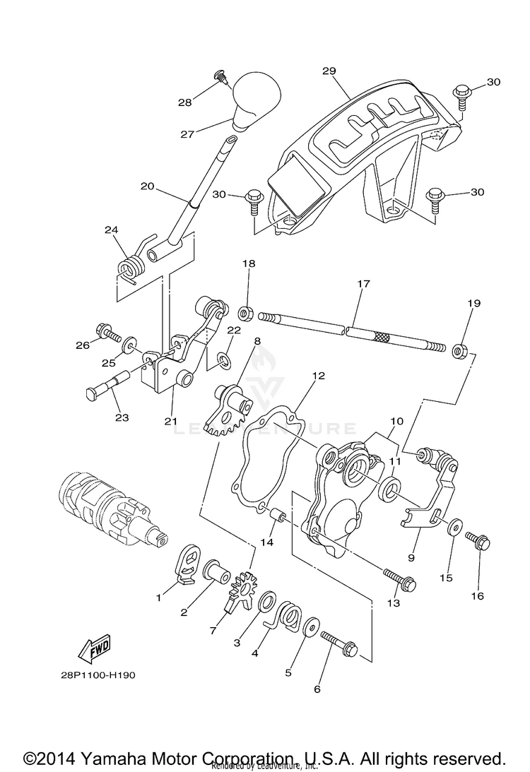 Shift Shaft GRIZZLY 700 FI 4WD - YFM7FGZB - 2010 Schematic