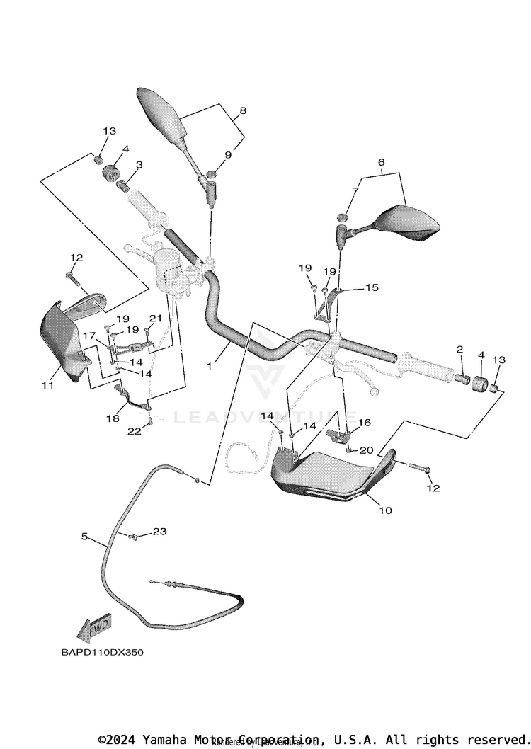 Steering Handle & Cable TRACER 9 GT - MTT9GTNCR - 2022 Schematic