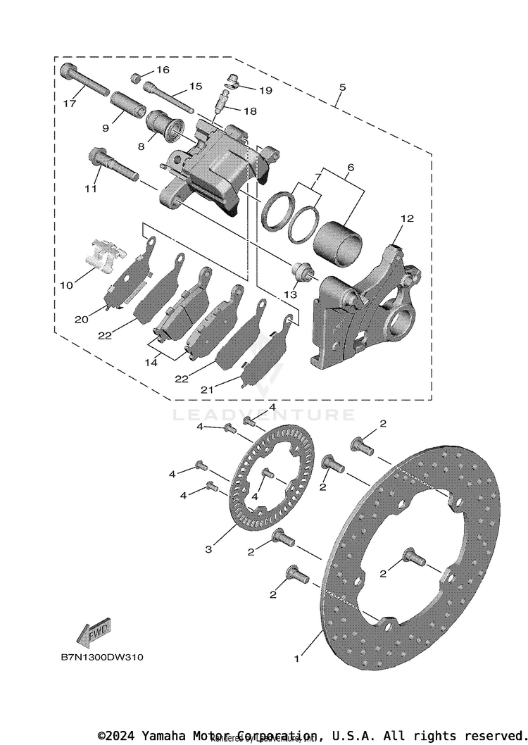 Rear Brake Caliper TRACER 9 GT - MTT9GTNCR - 2022 Schematic