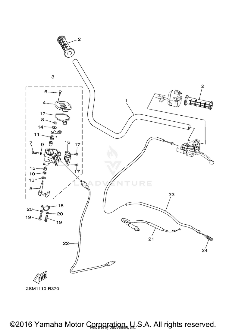 Steering Handle Cable KODIAK 700 EPS 4WD - YFM70KPXGG - 2016 Schematic