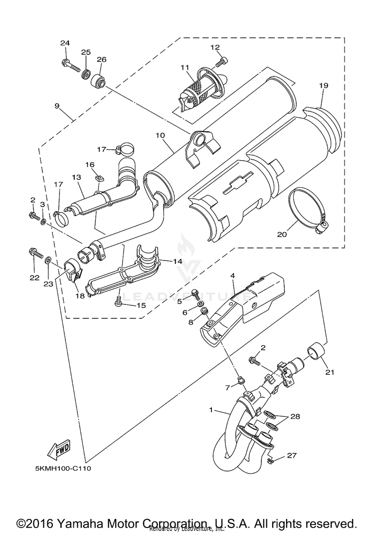 Exhaust GRIZZLY 660 - YFM66FAT - 2005 Schematic