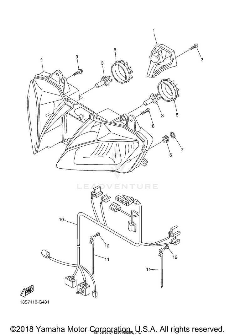 Headlight YZFR6 - YZFR6FCB - 2015 Schematic