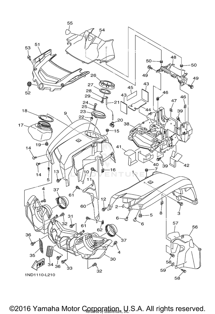 Front Fender GRIZZLY 550 4WD - YFM5FGDGR - 2013 Schematic