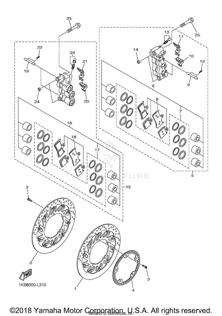 Front Brake Caliper YZFR1 - YZFR1BCW - 2012 Schematic