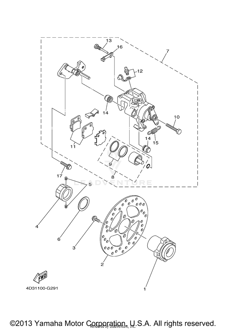 Rear Brake Caliper RAPTOR 250 - YFM25RAL - 2011 Schematic
