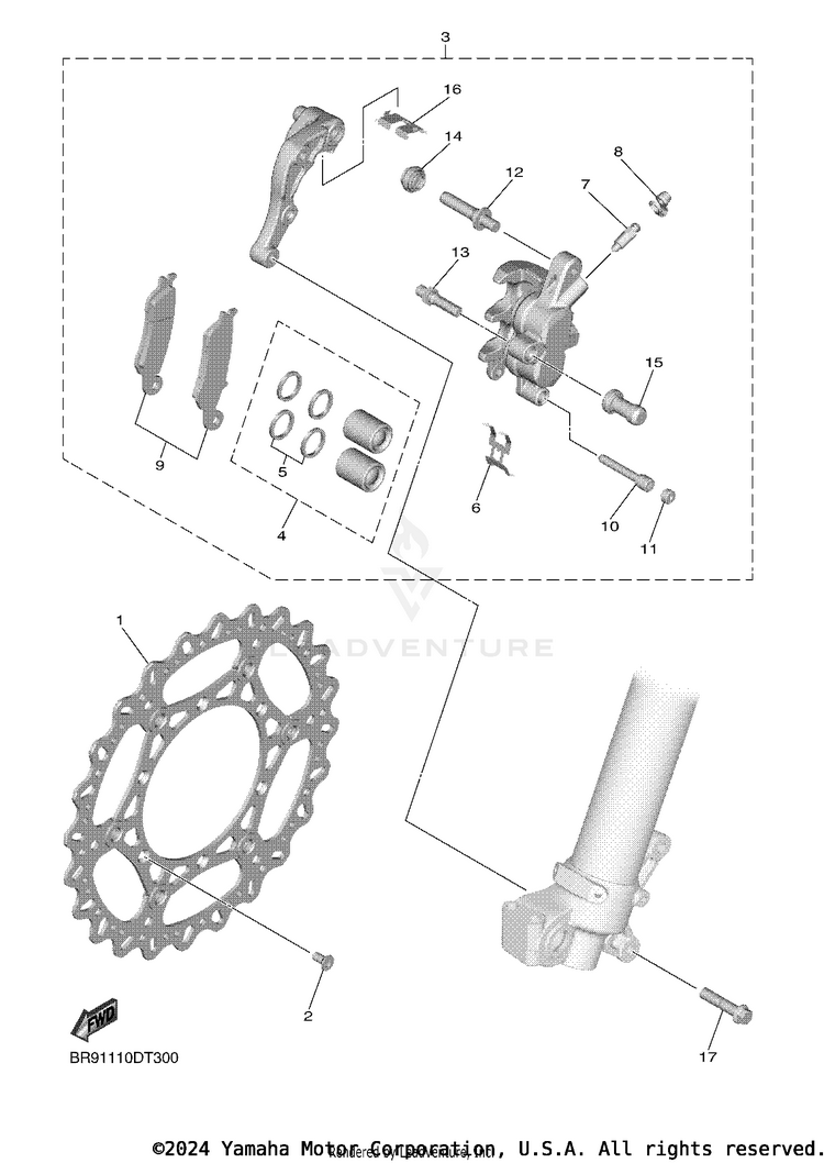 Front Brake Caliper YZ450F - YZ450FJL - 2018 Schematic