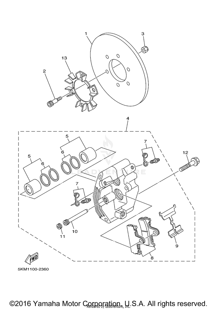 Rear Brake Caliper GRIZZLY 600 METALLIC SILVER - YFM660FPS - 2002 Schematic