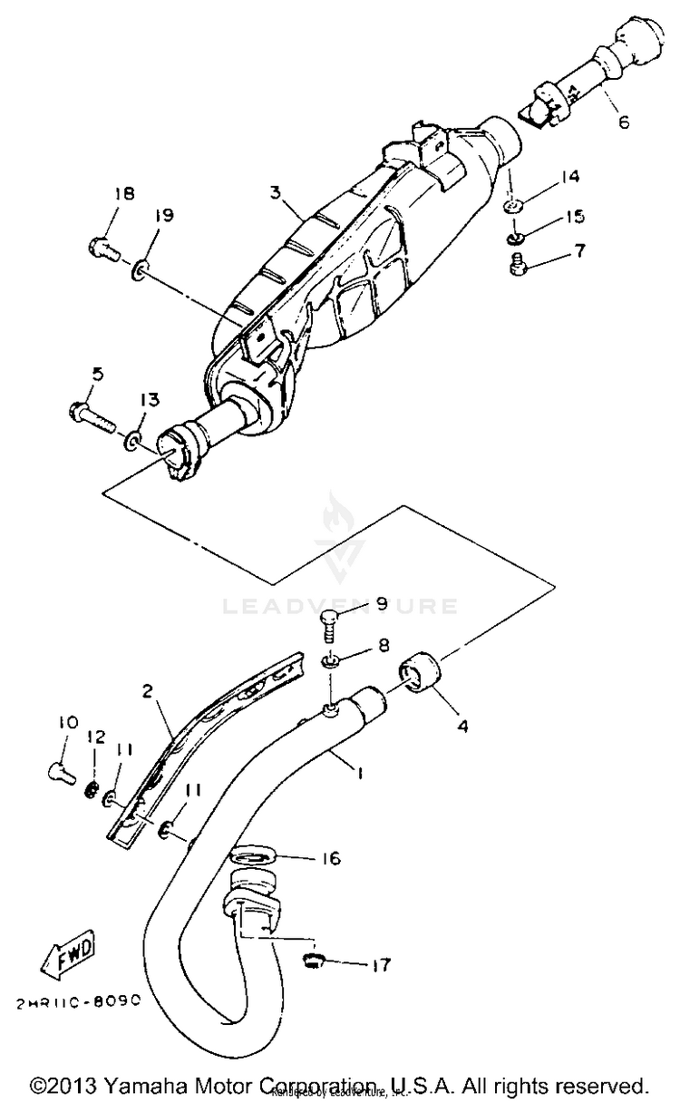 Exhaust BIG BEAR 4WD (ME & NH Only) - YFM350FWE_MNH - 1993 Schematic