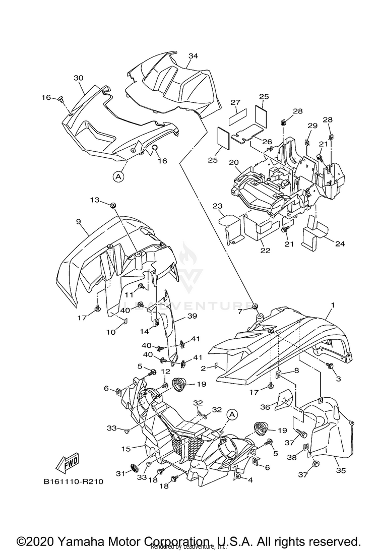 Front Fender KODIAK 700 EPS HUNTE - YFM70KPHLF - 2020 Schematic