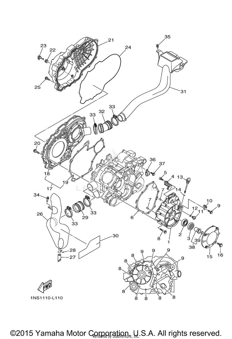 Crankcase Cover 1 GRIZZLY 350 4WD - YFM35FGDGR - 2013 Schematic