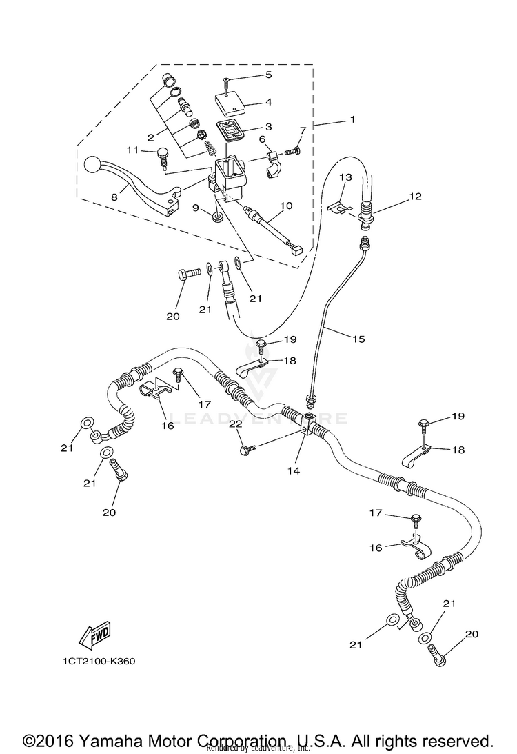 Front Master Cylinder GRIZZLY 450 4WD - YFM45FGBGR - 2012 Schematic