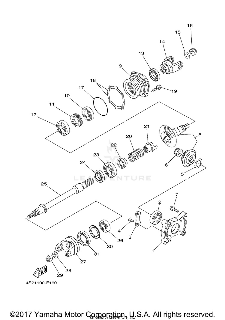 Middle Drive Gear GRIZZLY 350 IRS 4WD - YFM35FGIZG - 2010 Schematic