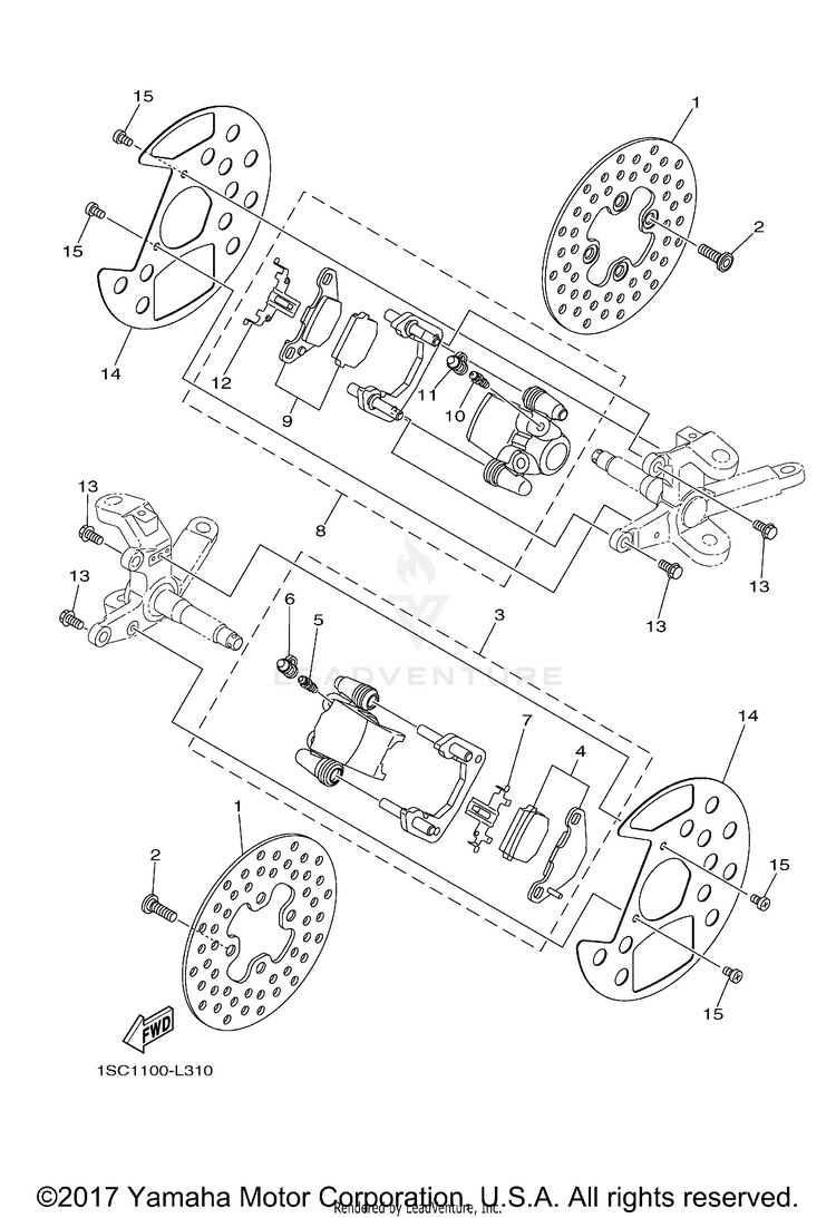 Front Brake Caliper GRIZZLY 300 - YFM30GBGR - 2012 Schematic
