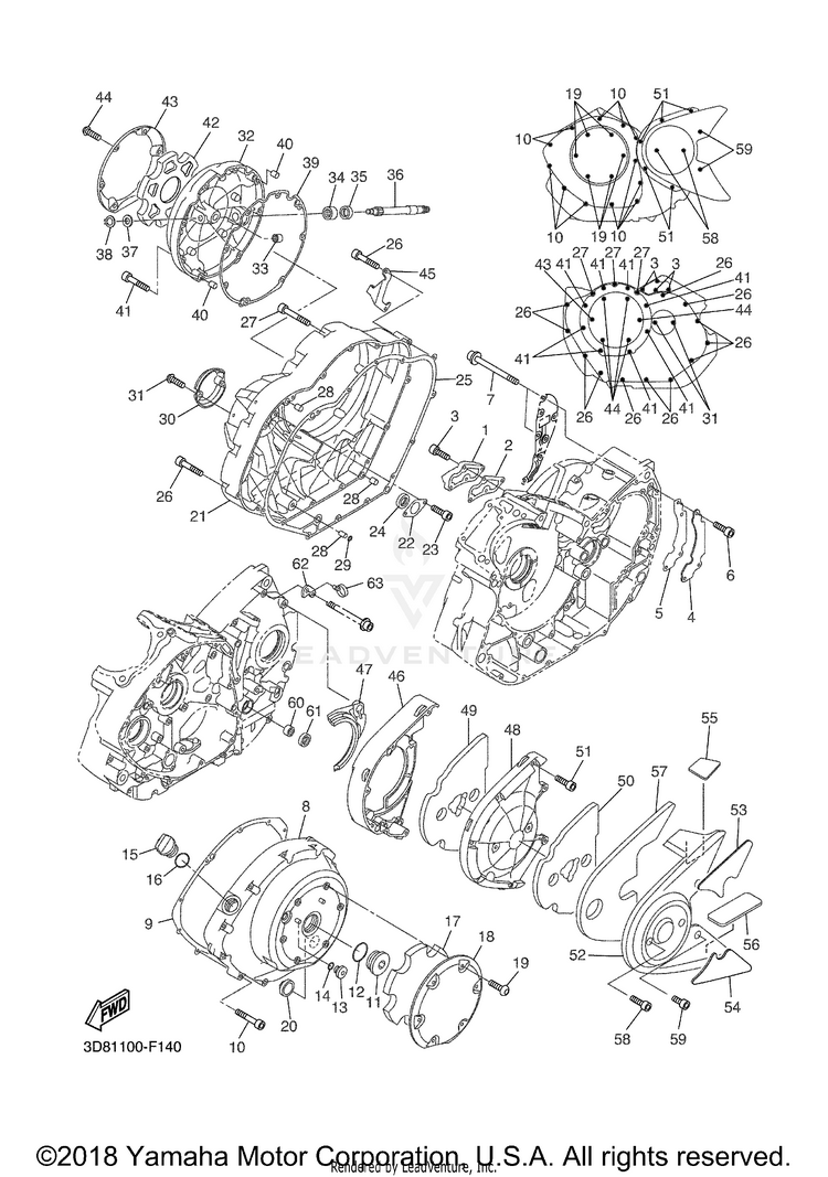 Crankcase Cover 1 V STAR 1300 TOURER - XVS13CTXB - 2008 Schematic